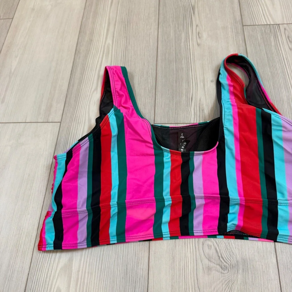 Torrid Multi Color Vertical Stripe Scoop Neck Bikini Swim Top Plus Size 3 3X